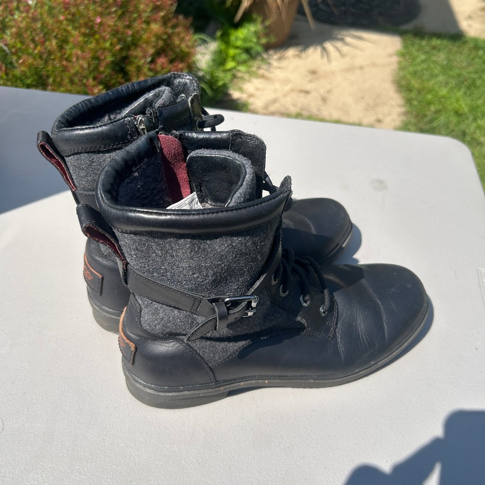 UGG Kesey Black Waterproof Leather Wool Combat Boots 1005264 Womens 9 - Picture 3 of 8